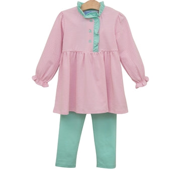 Trotter Street | Scarlett Pant Set- Light Pink Stripe/Mint