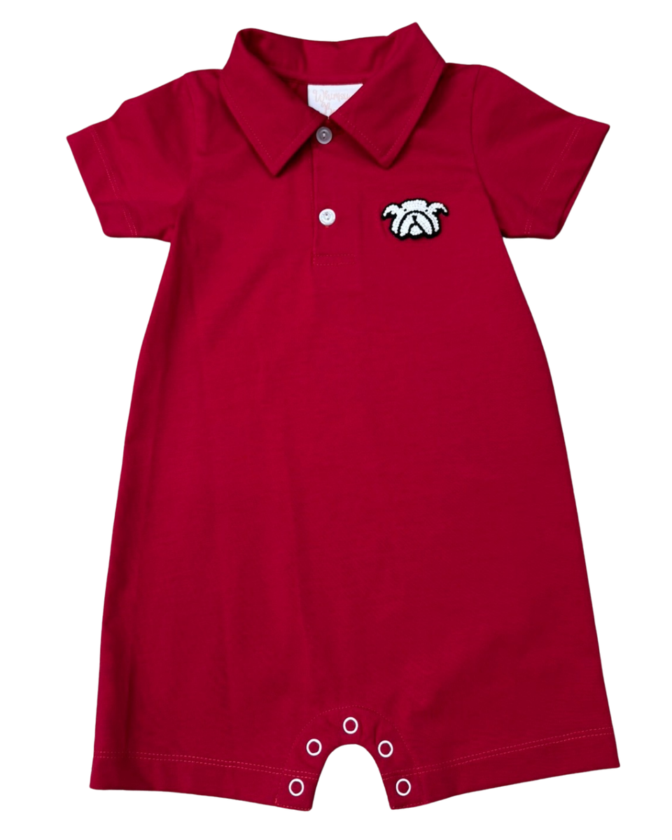 Whimsy Bay Kids | Red Bulldog Polo Romper