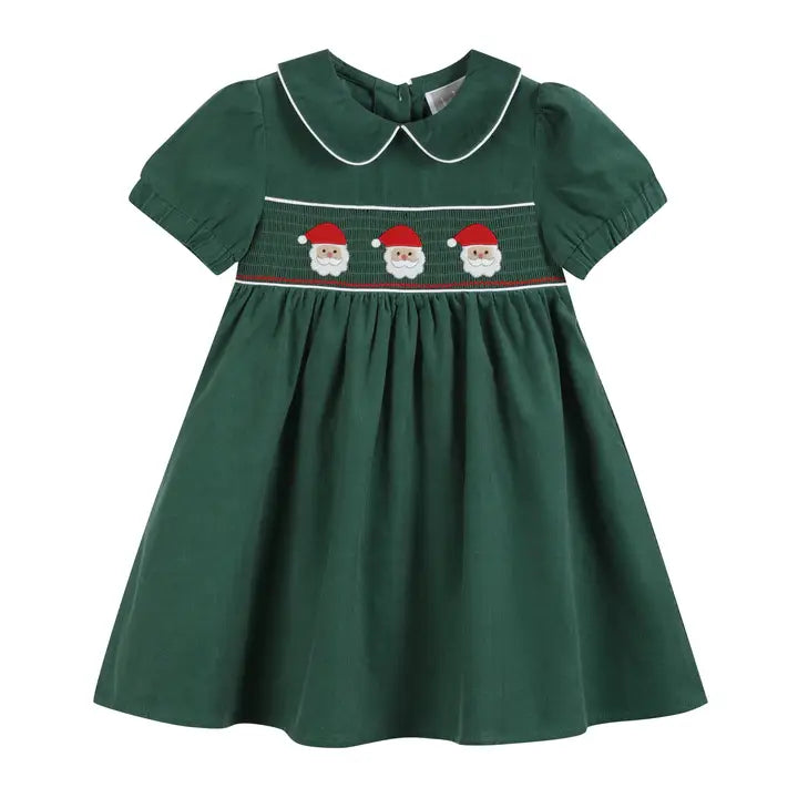 Lil Cactus Green Corduroy Santa Smocked Dress