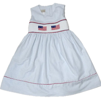 Marco & Lizzy | Girl's Hand Smocked Light Blue Dress - 4th of July