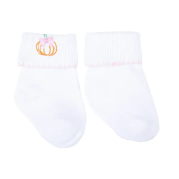 Magnolia Baby Vintage Pumpkin Picking Embroidered Socks- Girl