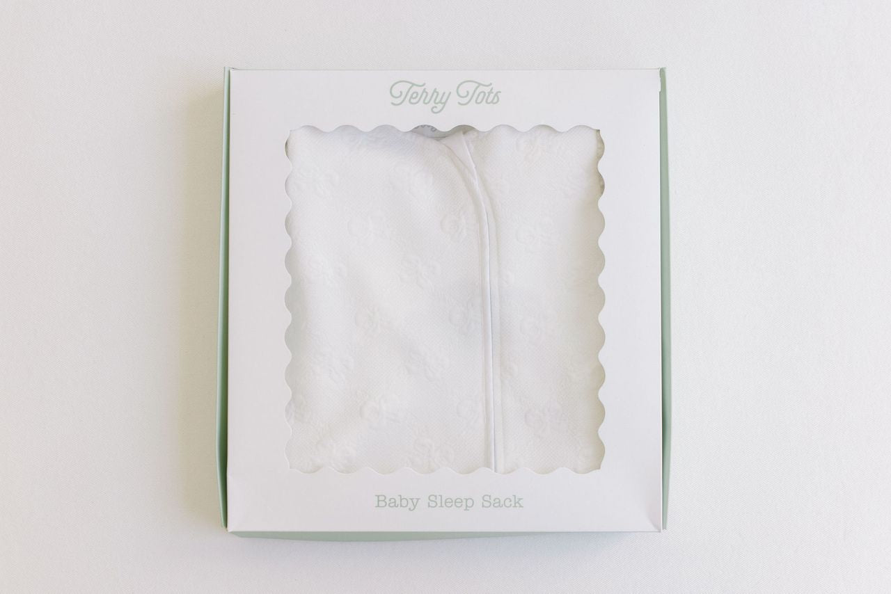 Terry Tots White Jacquard Bows Sleepsack