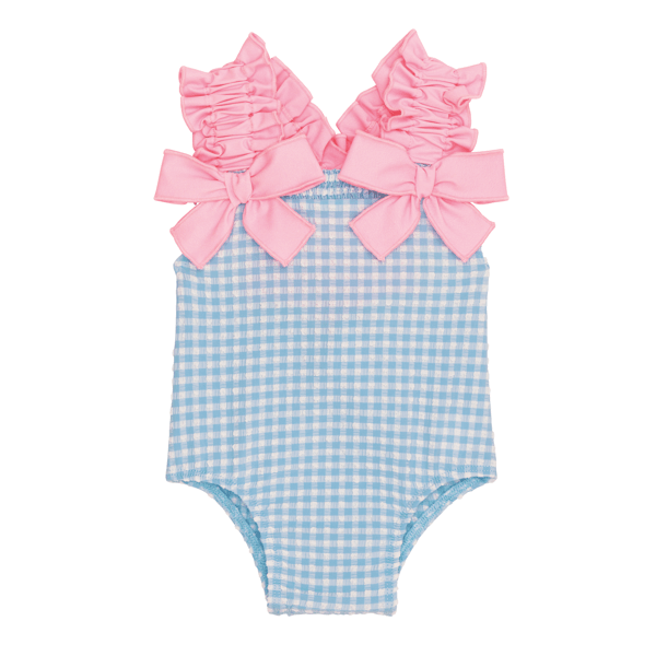 Mudpie Blue Crinkle Check Swimsuit