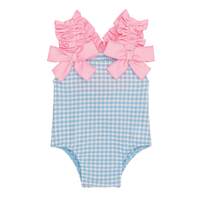 Mudpie Blue Crinkle Check Swimsuit