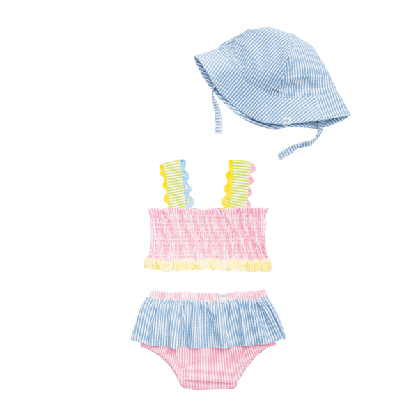 Mudpie Seersucker Smocked Baby Swim Set