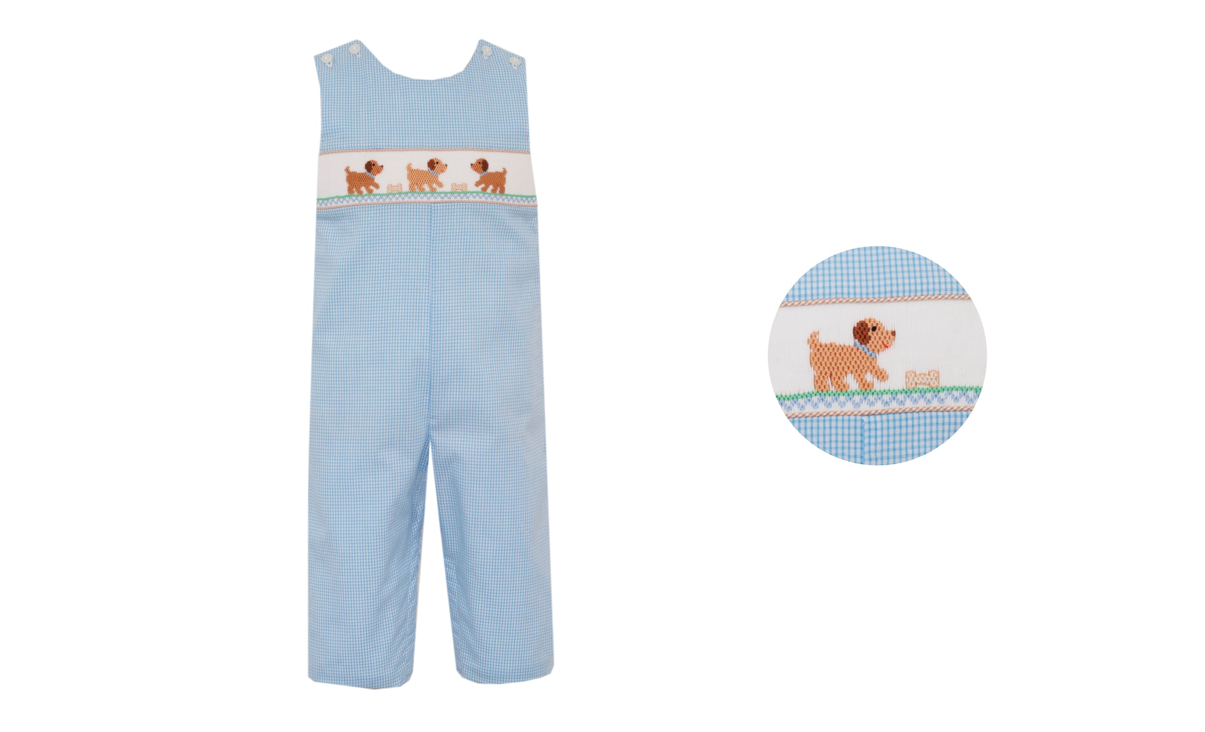 Petit Bebe | Lt Blue Check Puppies Jon Jon