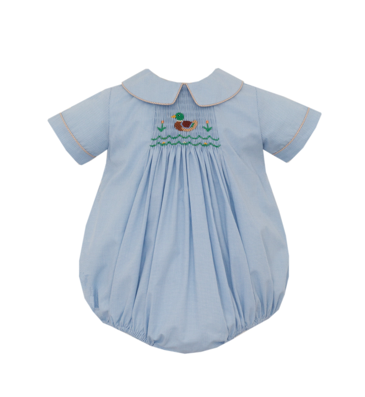 Petit Bebe | Mallard Duck Boy's LtBlue Microcheck Bubble S/S