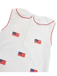 Marco & Lizzy | Star Spangled Banner Girls Flags All Over Romper