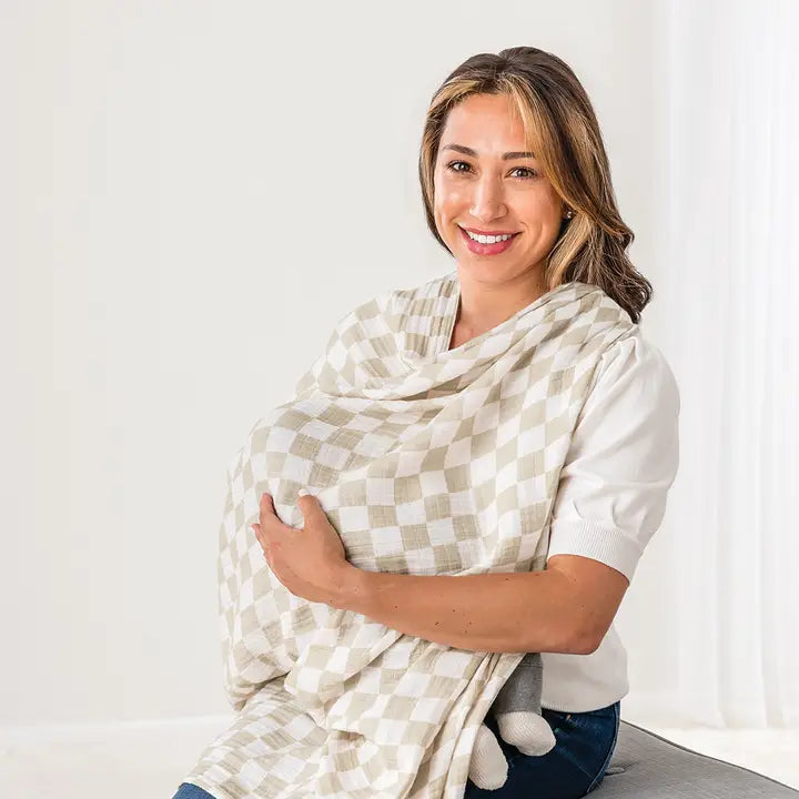 Itzy Ritzy Breastfeeding Boss Multi-use Blanket  (Taupe Checkerboard)