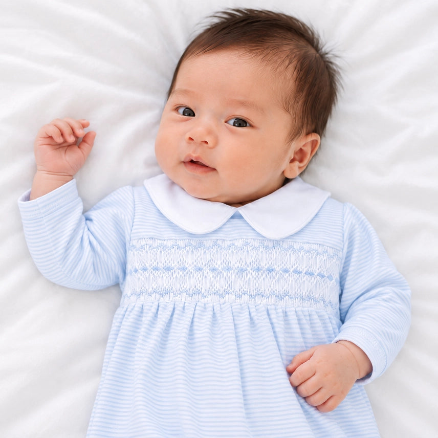 Magnolia Baby | Benjamin Smocked Light Blue Gown