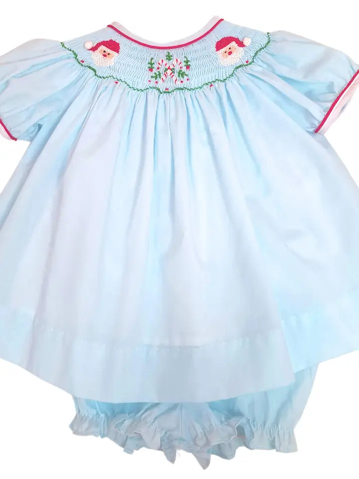 Marco & Lizzy Hand Smocked Girls Blue Bishop Santa Claus Collection