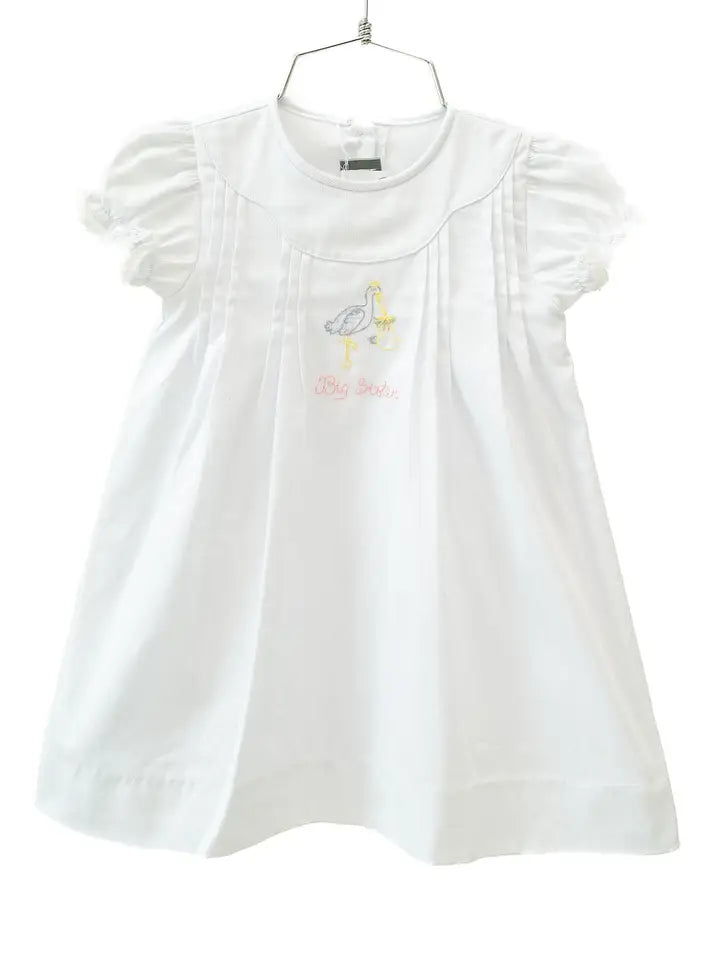 Ruth and Ralph | White Big Sister Stork Embroidered Dress