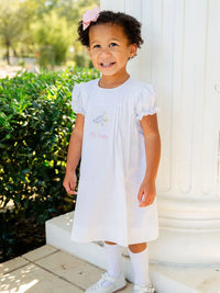 Ruth and Ralph | White Big Sister Stork Embroidered Dress