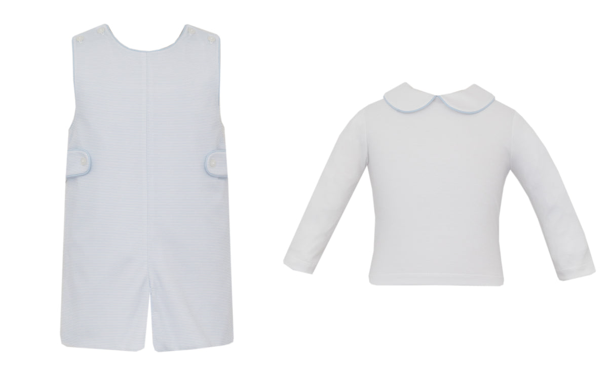 Peitit Bebe | Lt Blue Knit Stripe Jon Jon Set