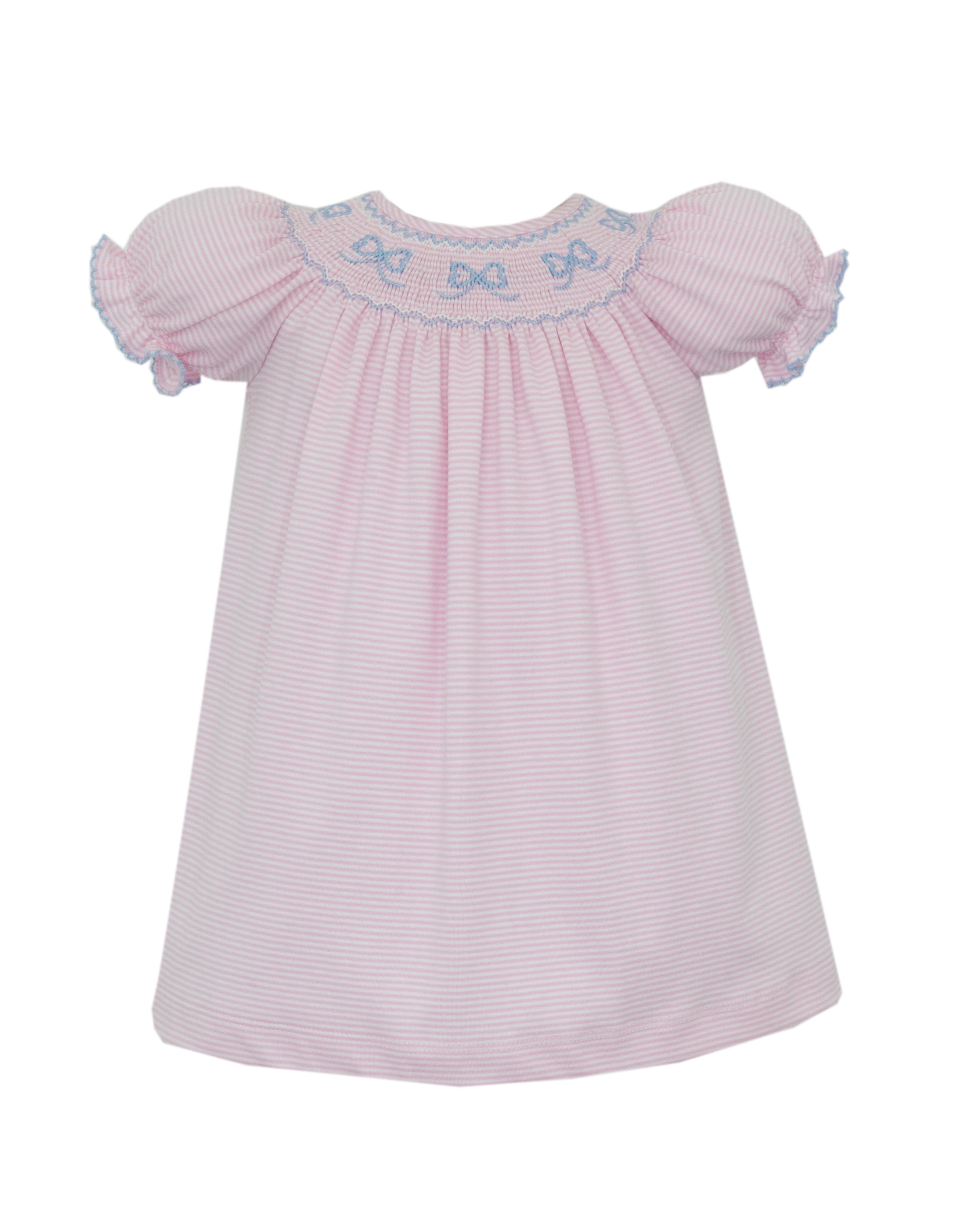 Petit Bebe | Pink Knit Stripe Bows Dress