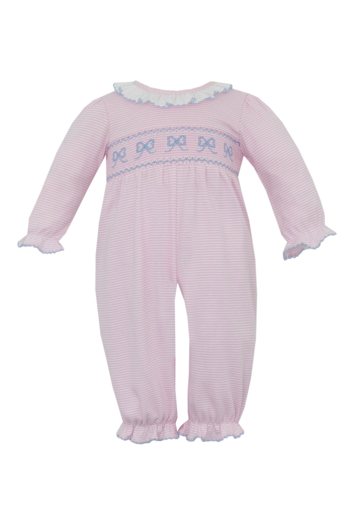 Petit Bebe | Pink Knit Stripe Bows Romper