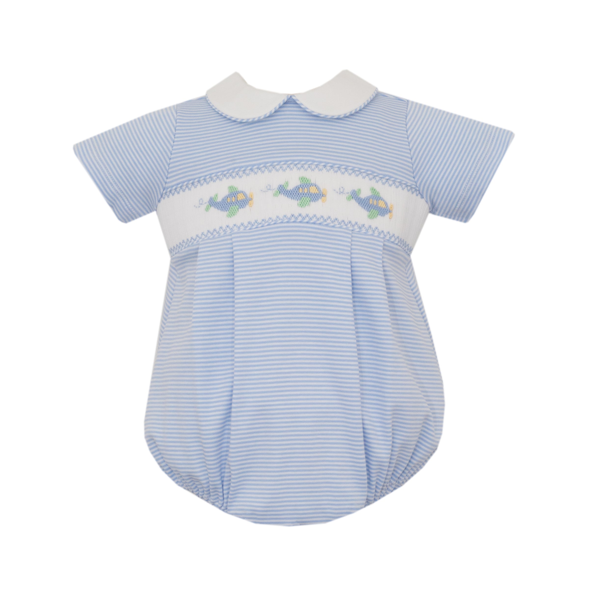 Petit Bebe | Blue Knit Stripe Airplane Bubble