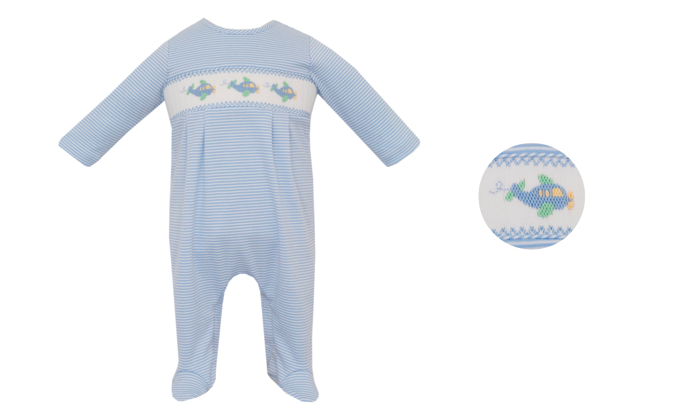 Petit Bebe | Blue Knit Stripe Airplane Footie