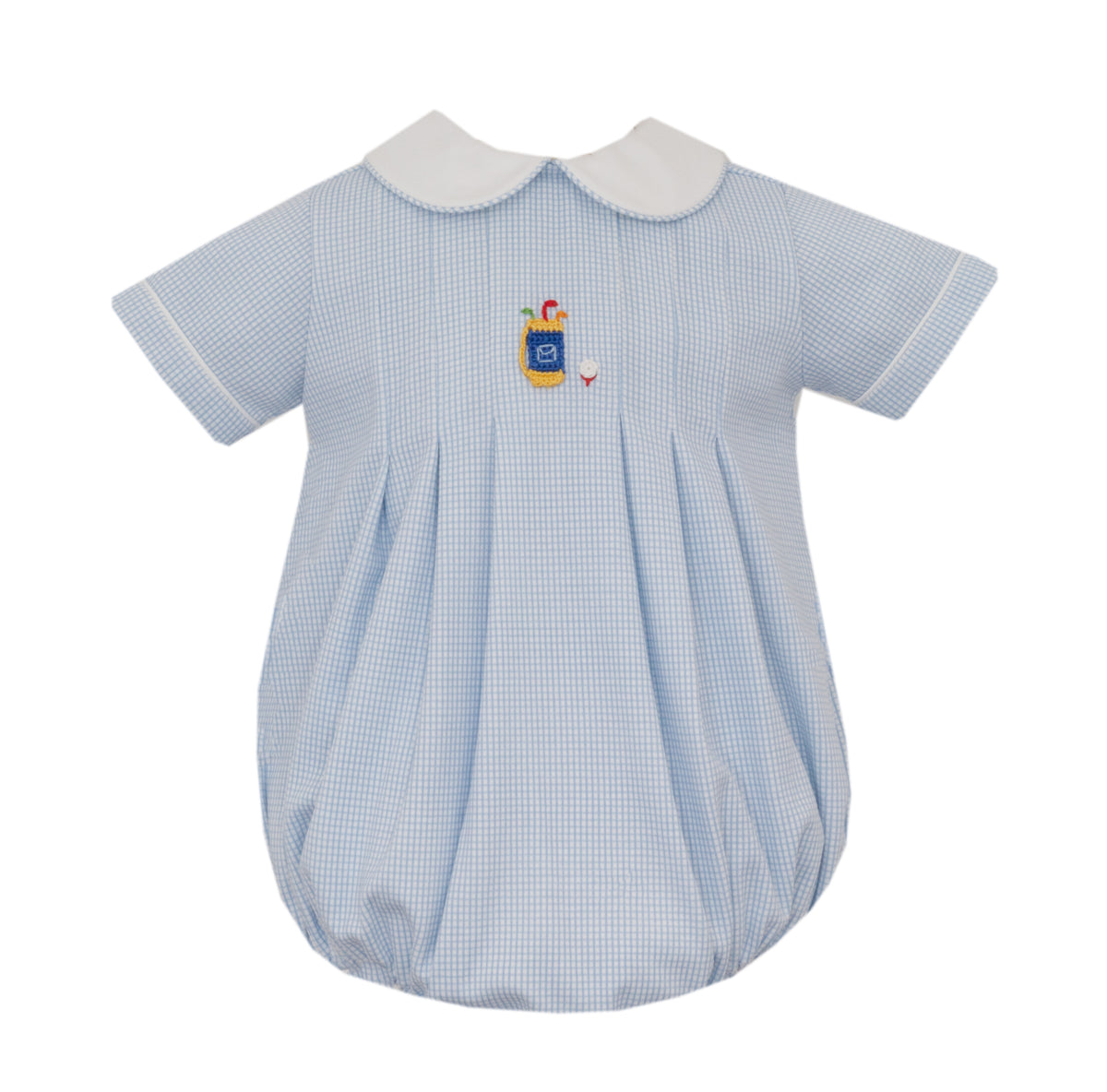 Petit Bebe | Blue Knit Check Boy's Golf Bubble