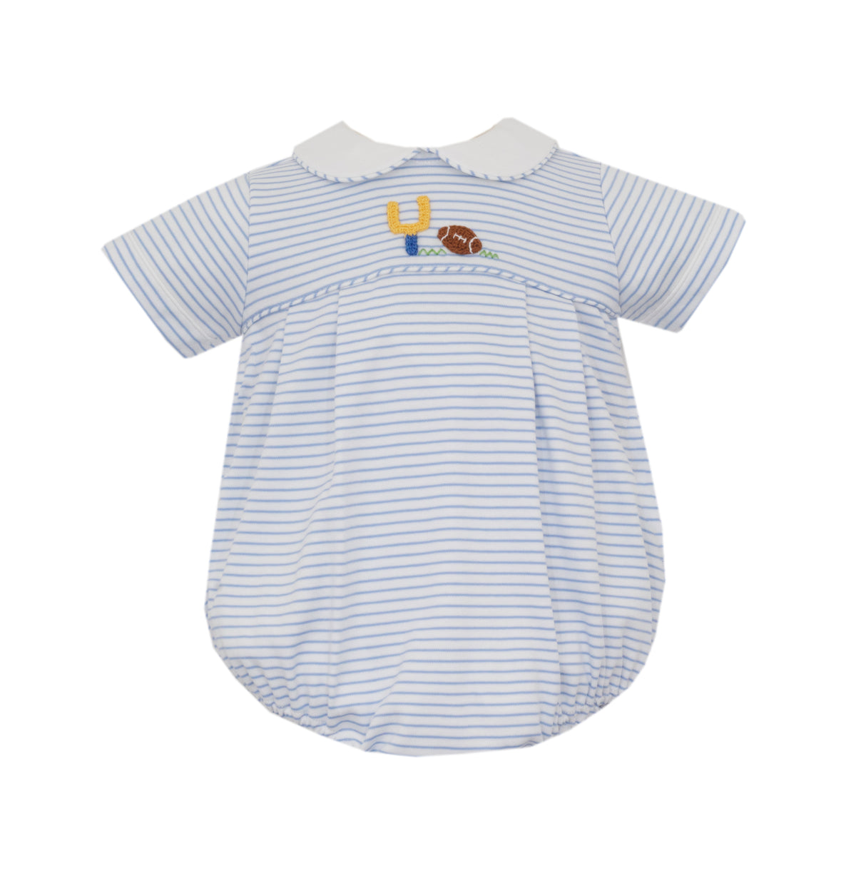 Petit Bebe | Blue Knit Stripe Football Bubble