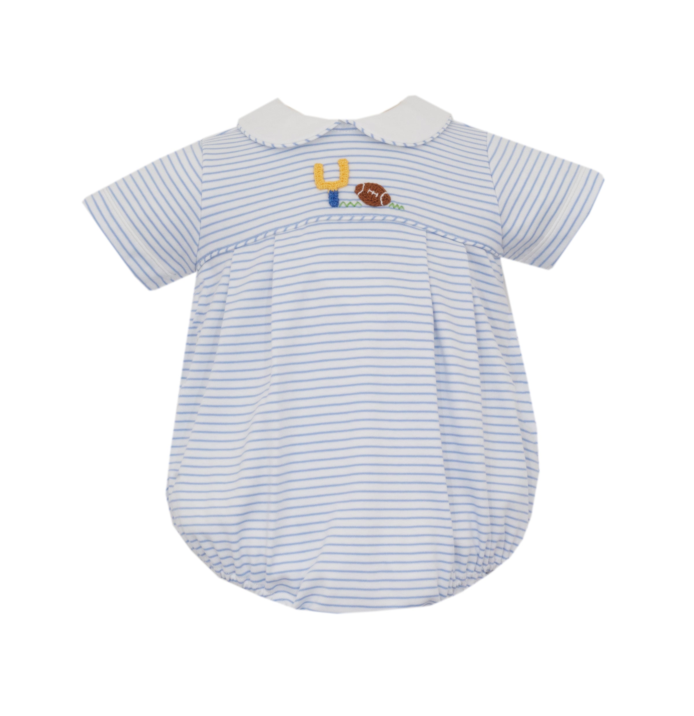Petit Bebe | Blue Knit Stripe Football Bubble