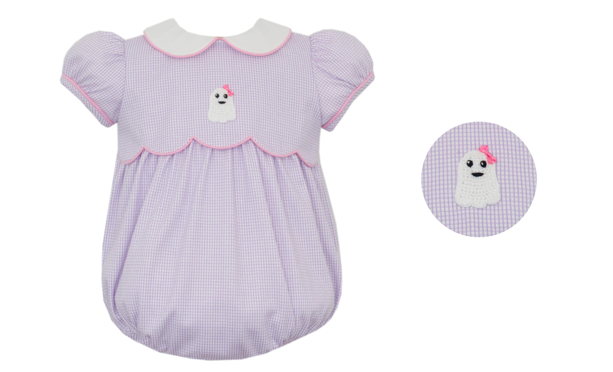 Petit Bebe | Purple Knit Gingham Ghost Girls Bubble