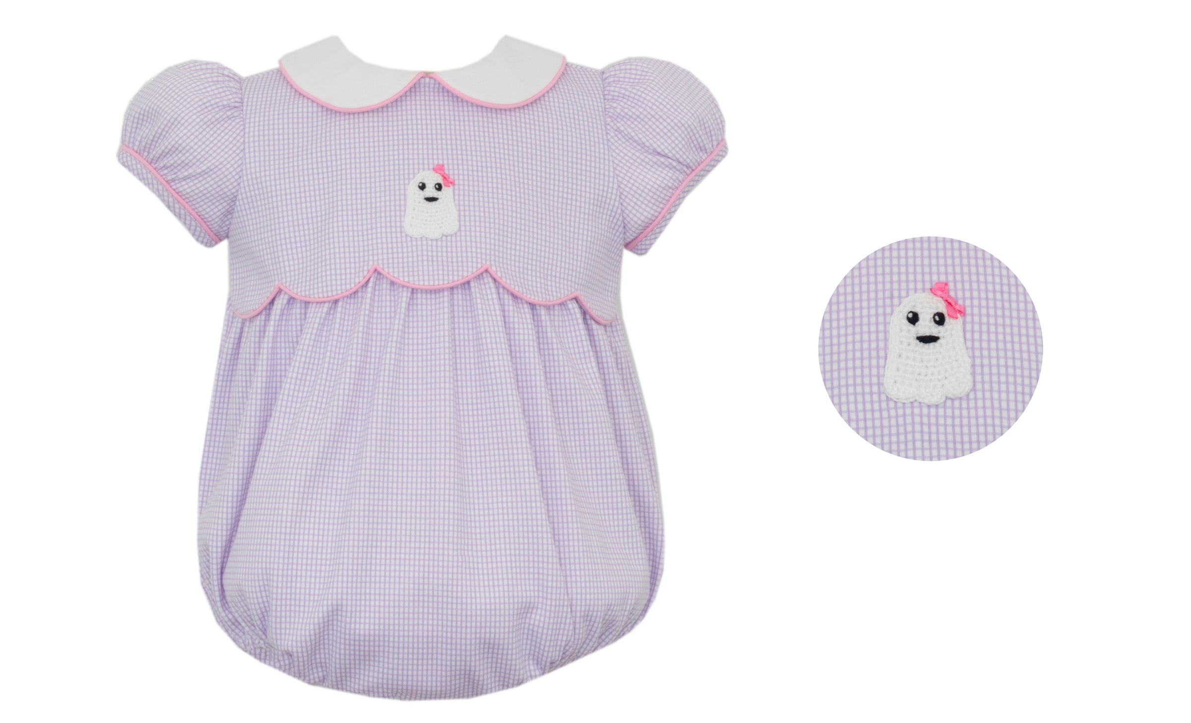 Petit Bebe | Purple Knit Gingham Ghost Girls Bubble