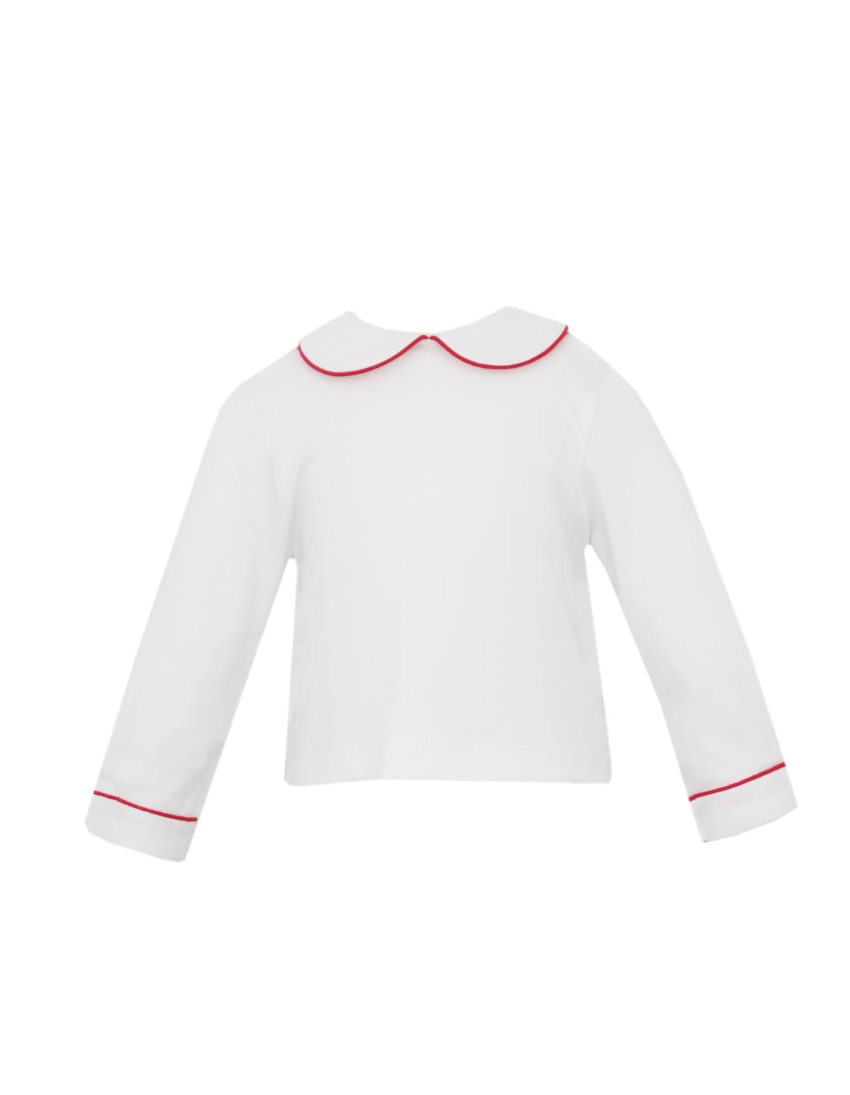 Petit Bebe | White Knit Peter Pan Boy's Shirt W/ Red Pipping