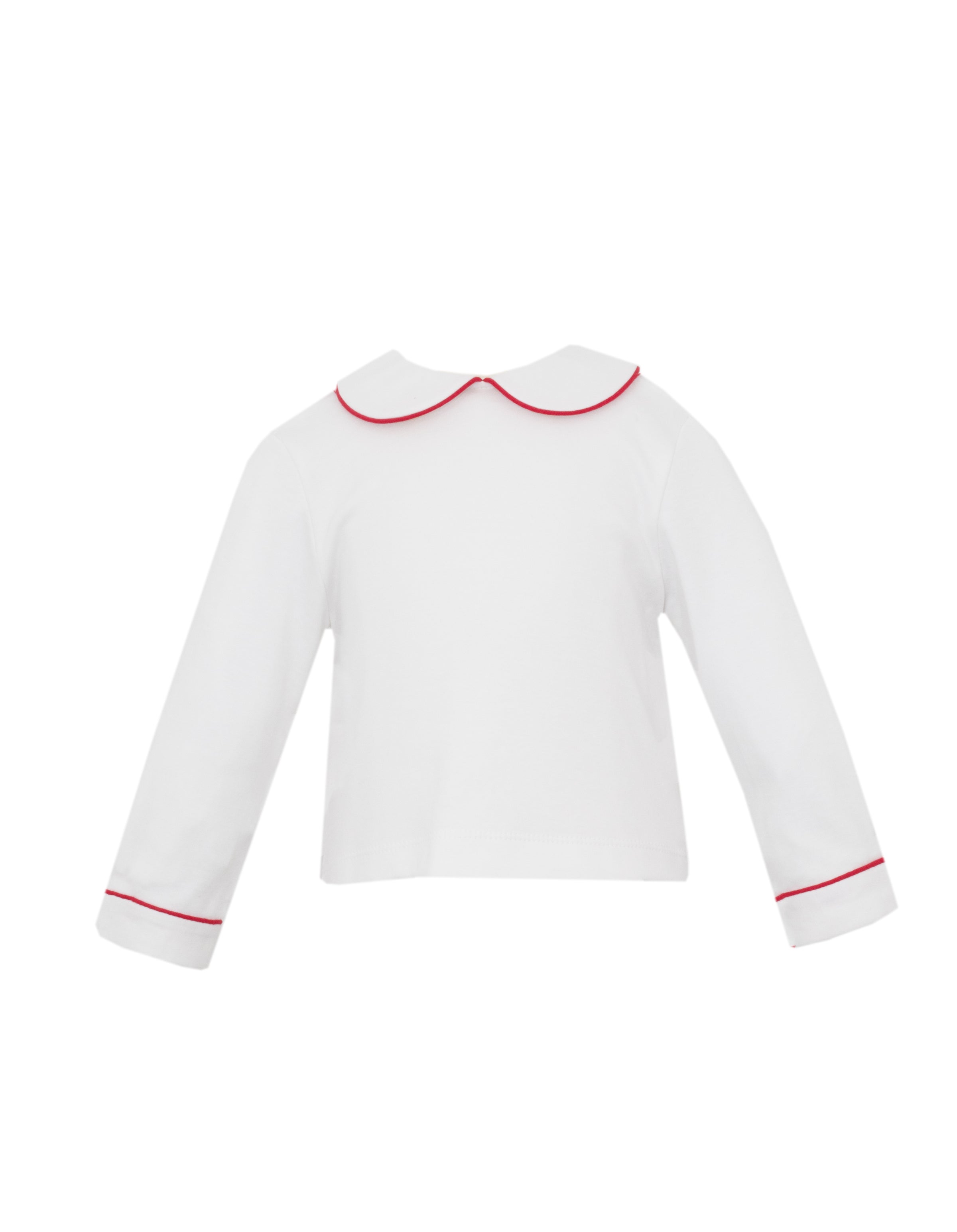 Petit Bebe | White Knit Peter Pan Boy's Shirt W/ Red Pipping