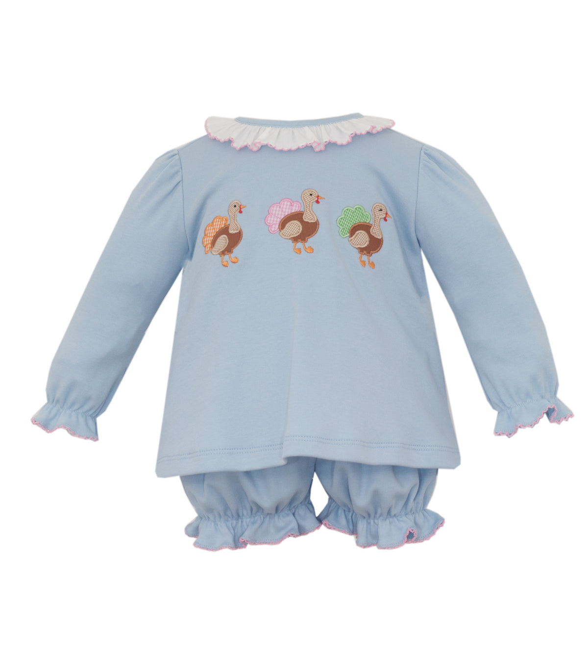 Claire & Charlie | Blue Knit Girl's Turkey Bloomer Set