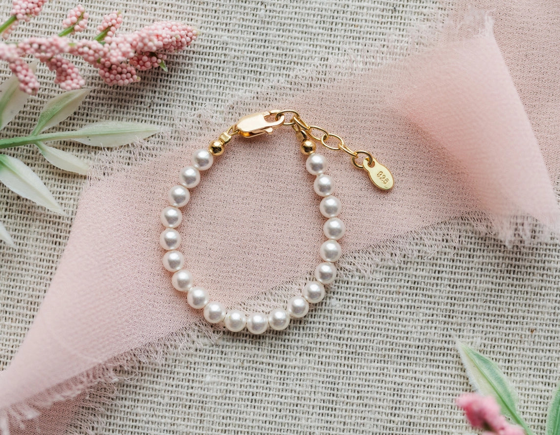 Cherished Moments | 14K Gold Plated Pearl Baby Bracelet- Audrey