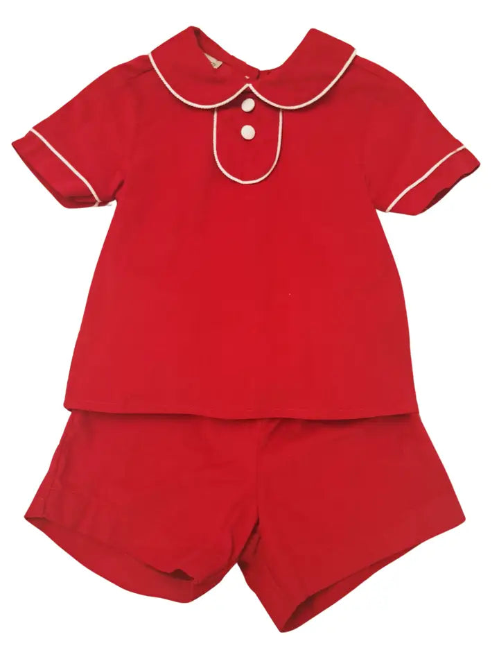 Marco & Lizzy Corduroy Red Boy's Short Set