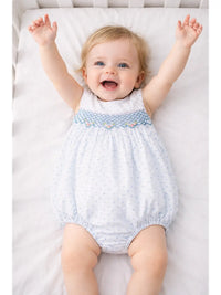 Marco & Lizzy | Sweet Spring Blue Smocked Plumeti Baby Girl Bubble
