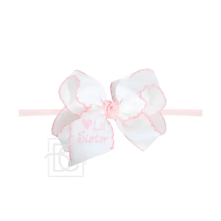 Beyond Creations | Lil Sister Embroidered 4.5 in Bow with headband