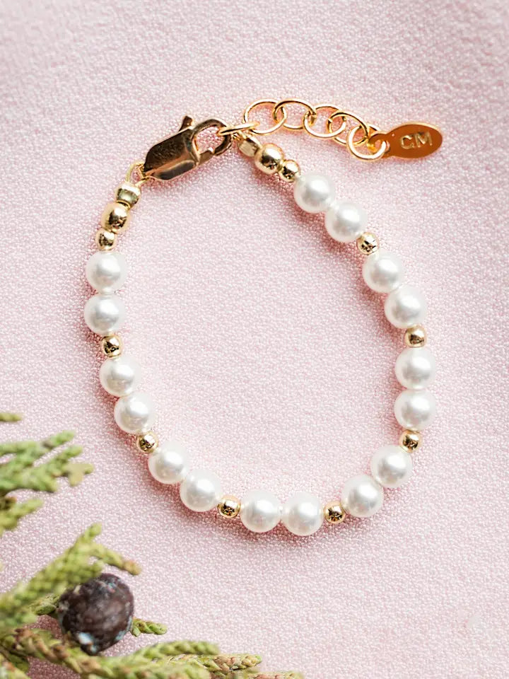 Cherished Moments | 14K Gold Plated Pearl Baby Bracelet- Brynn