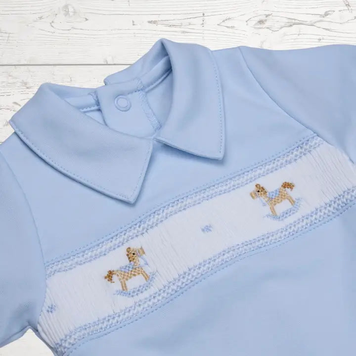 Almudena Baby Bears in Navy White Smocked Footie