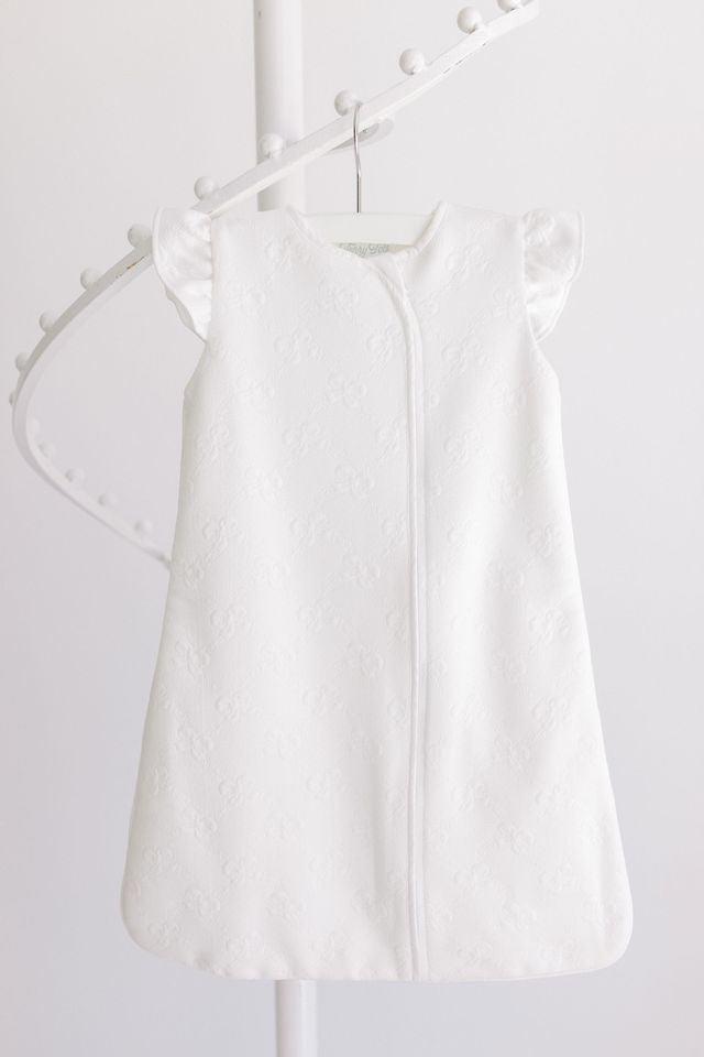 Terry Tots White Jacquard Bows Sleepsack