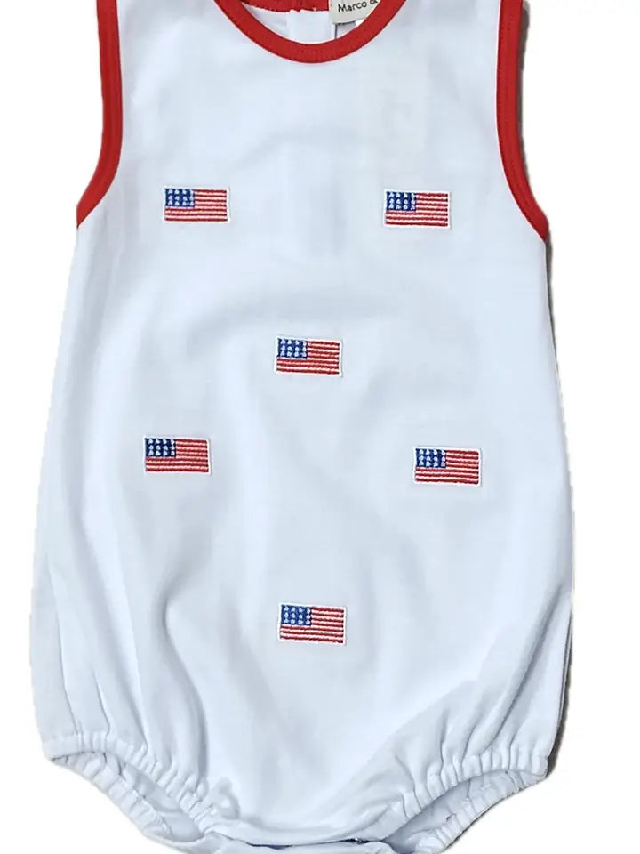 Marco & Lizzy | Star Spangled Banner Flags All Over Boy's Romper