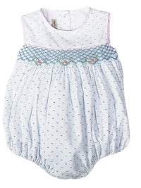 Marco & Lizzy | Sweet Spring Blue Smocked Plumeti Baby Girl Bubble