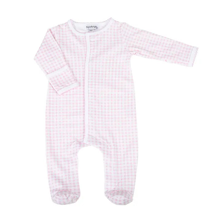 Magnolia Baby Mini Checks Zip Footie- Pink
