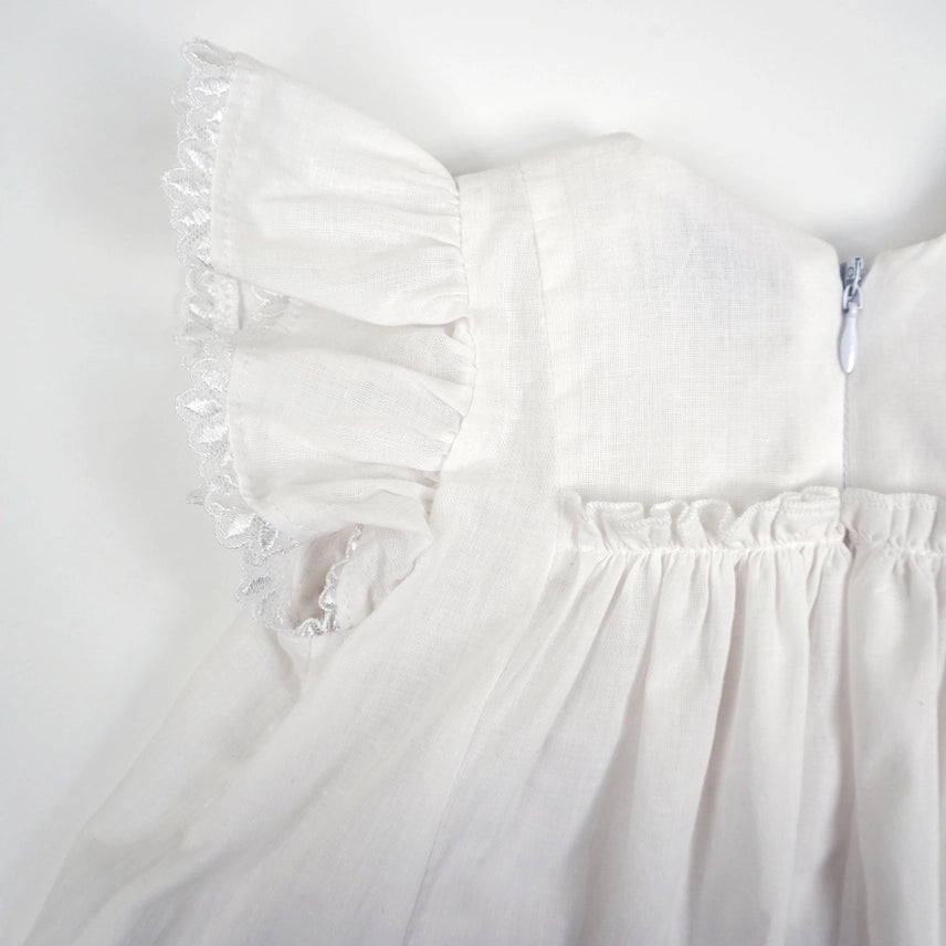 Marcela White Embroidered Chicks Ruffle Sleeve Dress