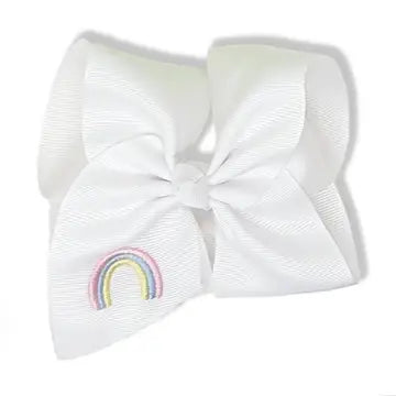 White Bow with Rainbow Embroidery