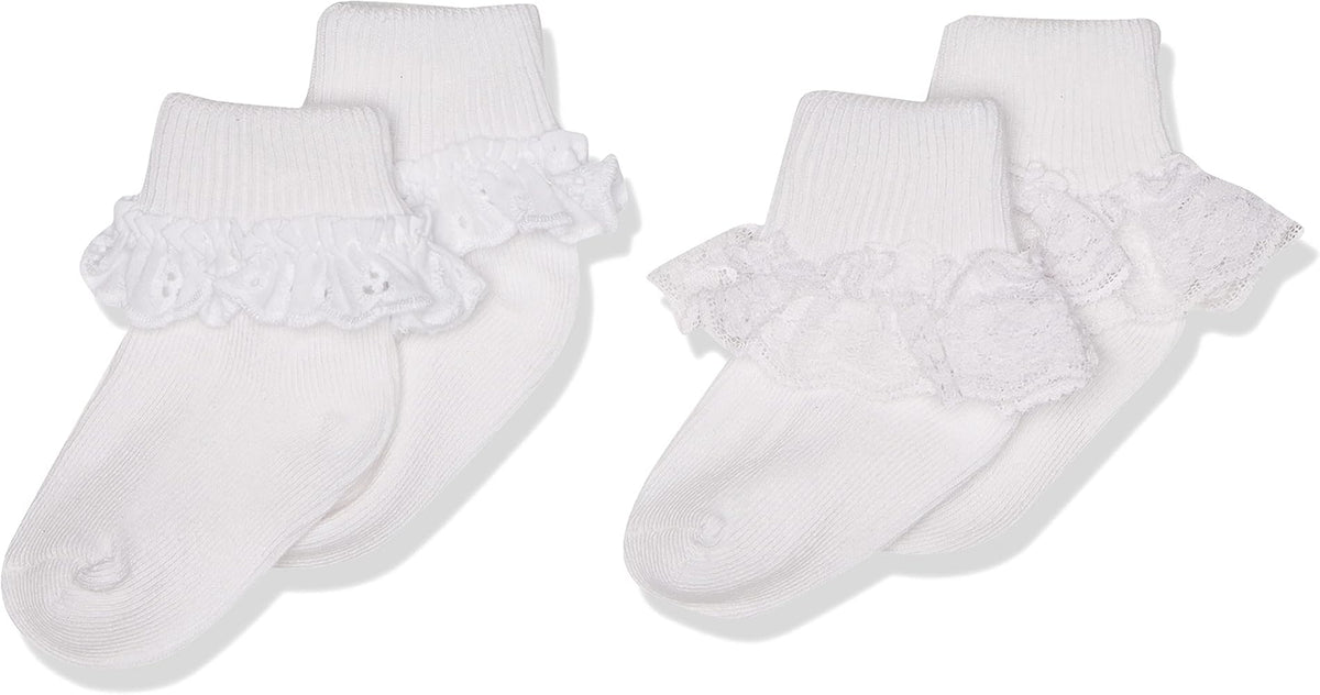 Jefferies Socks Sisters Eyelet and Fancy Lace Turn Cuff Socks 2 Pair Pack