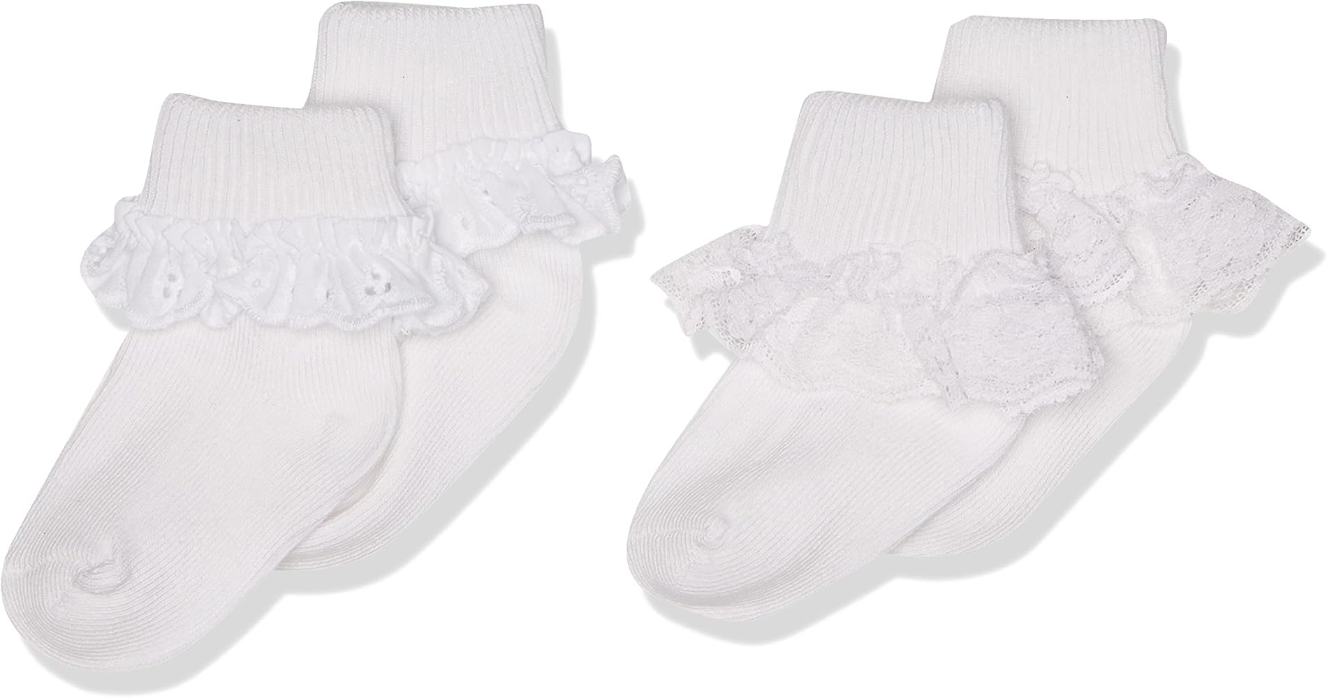 Jefferies Socks Sisters Eyelet and Fancy Lace Turn Cuff Socks 2 Pair Pack