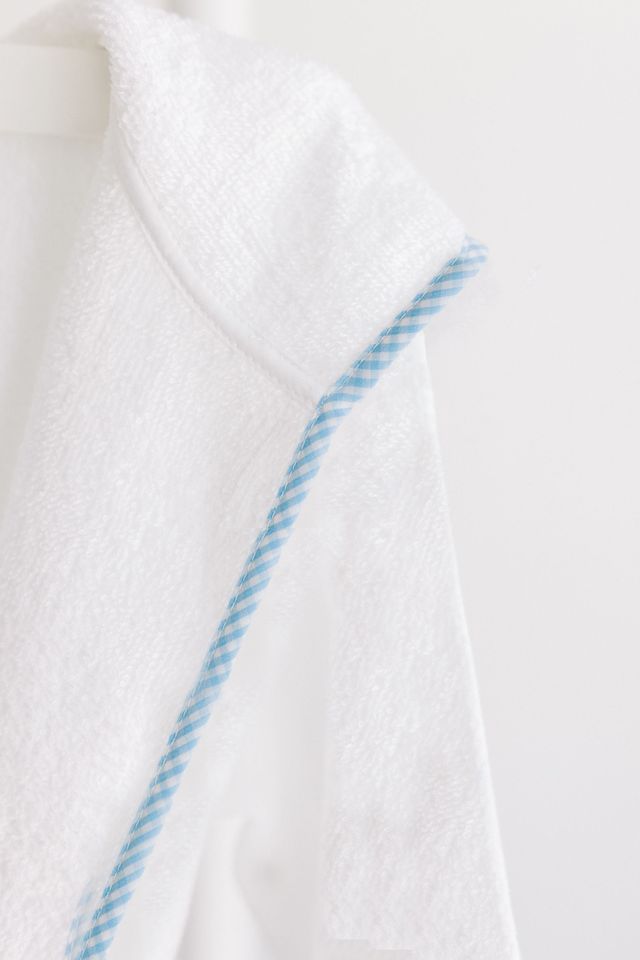 Terry Tots Bathrobe in White with Blue Gingham 2T