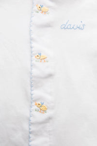 Winn and William Baby Ducklings Footie with Blue Trim