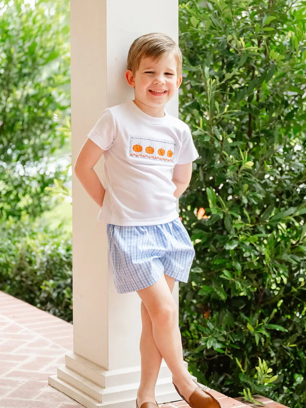Ruth and Ralph Pumpkins Smocked Beau T-Shirt/Shorts Set