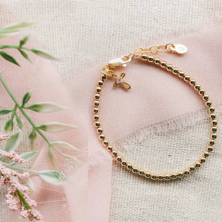 14K Gold-Plated Beaded Cross Bracelet