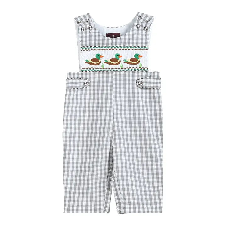 Lil Cactus Gray Gingham Mallard Smocked Overalls
