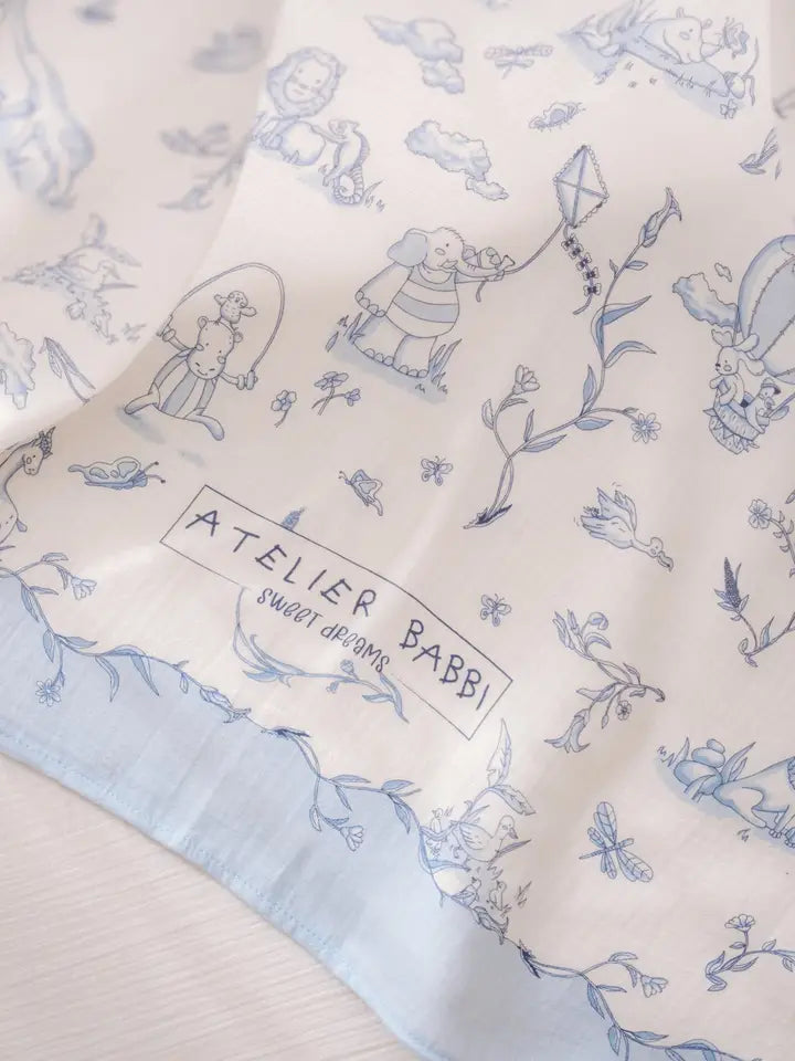 Atelier Babbi | Muslin Baby Swaddle, Double-Layer Toile De Jouy